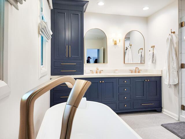 Blue Cabinets and Gold Handles