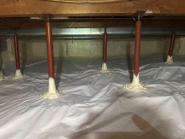 Crawl Space with Red Support Columns