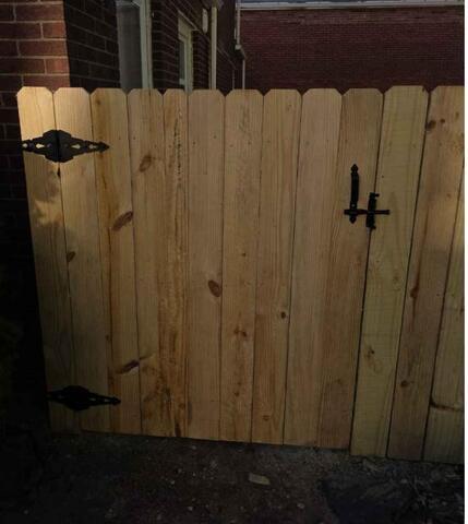 6' Privacy Natural Pressure Treated Wood Fence/ (2) 4' gates / (1) Double Gate with 2 drop rods