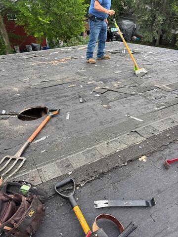 Removal of the shingles & underlayment