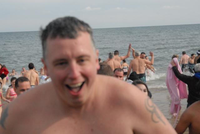 Inspector Michael Tucker Leaving the Water at Polar Bear Plunge