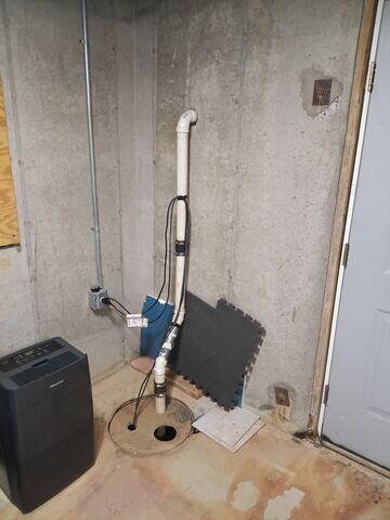 Water damage on basement floor