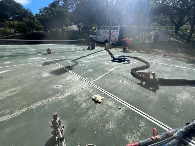 Cracked Concrete Court Section Before Repair in Fallbrook CA