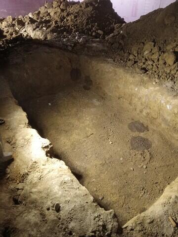 Large footing hole is dug in soil