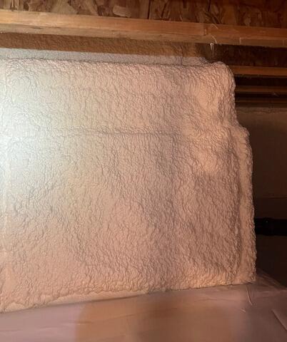 Spray Foam Applied To Corner of Foundation Wall