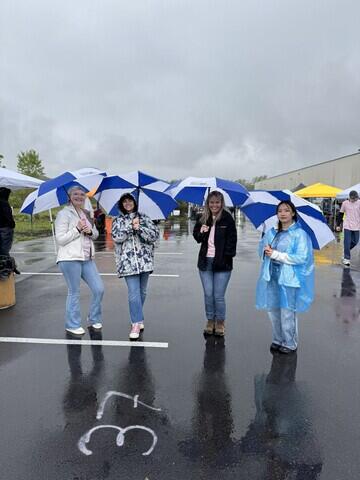 Office Girls with Adirondack Basement Umbrellas