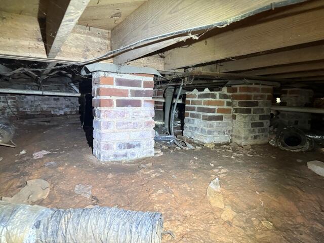 Evidence of moisture on the brick piers of this home.