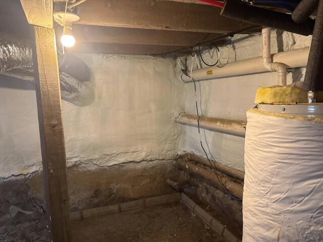 Spray foamed foundation walls