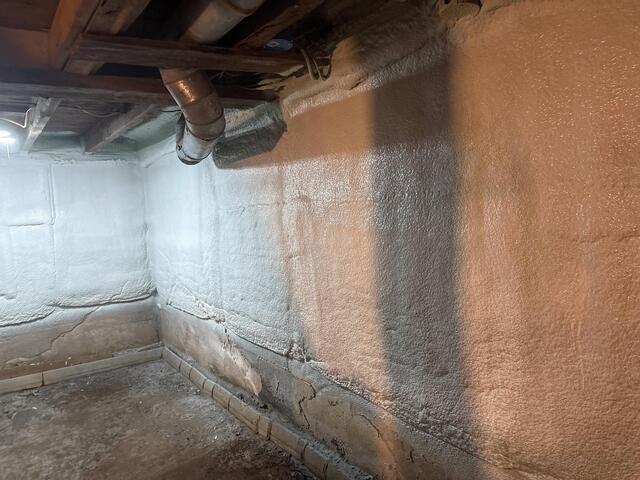 Spray foamed foundation walls