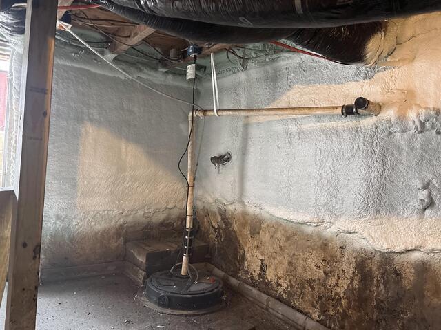 Spray foamed foundation walls