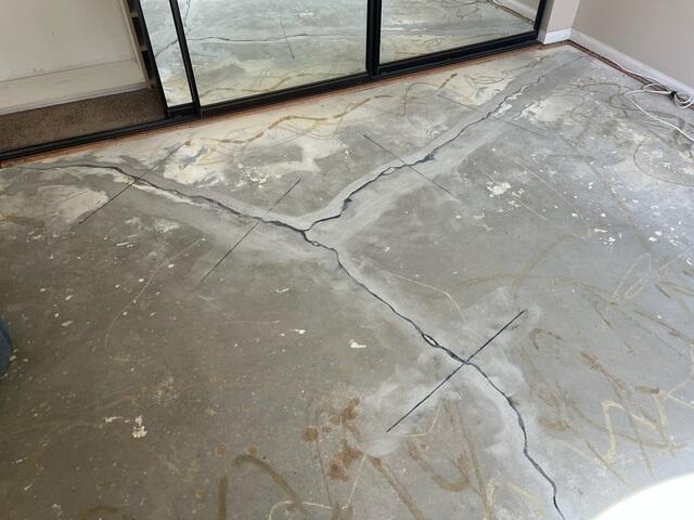 Multiple Concrete Floor Cracks Prepared for Crack Stitching