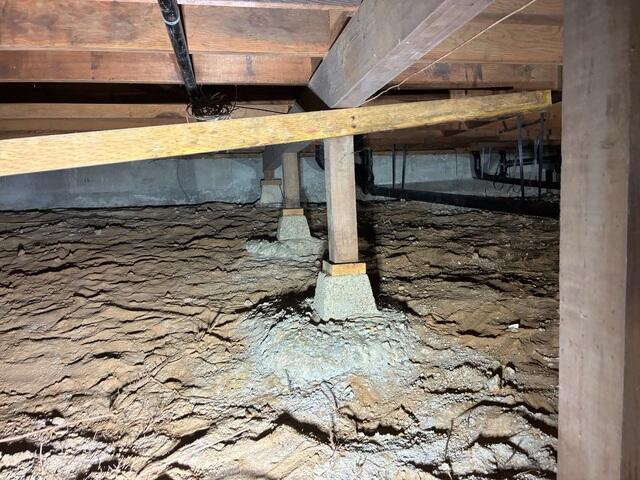 Crawl Space Supports and Dirt Floor Before Encapsulation
