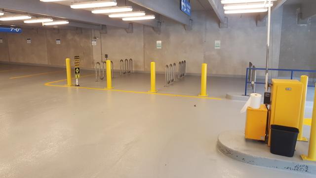 Newly painted poles in New Haven Garage