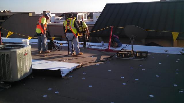 Crew installing TPO
