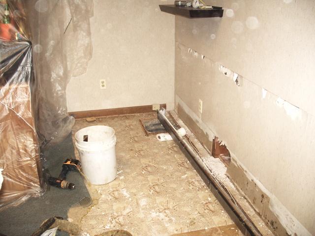 The walls being marked to begin the demolition.