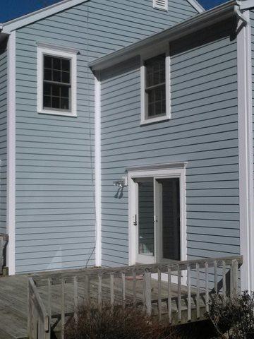 A closer look at the back of the home with the Cellular PVC trim around the windows and doors.