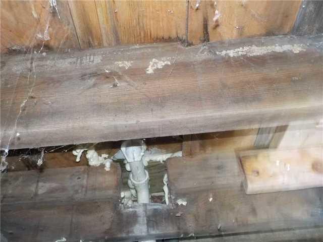 Moldy, Rotting Support Beam in Crawl Space