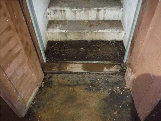 Severe Water Damage at Basement Stairs