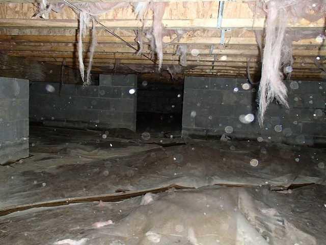 Crawl Space Before and Falling Insulation