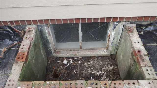 Mold, peeling paint, gaps between the foundation and well, and clear debris infringing on the well and the drain make it easy to see why water was accumulating and making its way inside.