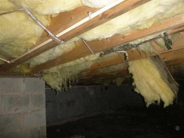 The insulation is not only falling in little pieces but now larger pieces of insulation are beginning to fall onto the floor of the crawl space.