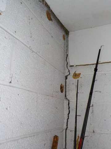 Interior Crack Splits Block Wall