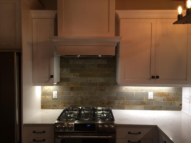 Cabinet task lighting installed for a brighter work surface