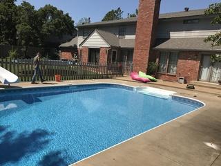 Before the crew lifted the failing pool slab