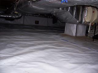 <p>This installation in Hawleyville, CT features a CleanSpace Crawl Space Liner, which is a crawl space vapor barrier. The barrier stops moisture from passing through to the home, including moisture from the dirt below and water vapor from dirt and concrete walls.</p>