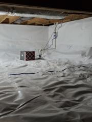 The SaniDry Sedona is the world's most powerful dehumidifier for its size and will keep the crawl space below 55% relative humidity.