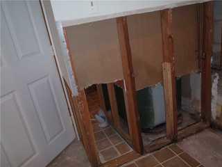 Drywall is particularly susceptible to water damage, in addition to supporting mold growth. The drywall in this basement was badly damaged, and needed to be removed.