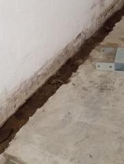 Before the Water Guard Drainage System is installed the production crew drills a trench around the perimeter of the basement that the drains will sit in.