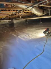 Encapsulated with our ultra-durable CleanSpace vapor barrier, this crawl space is now protected from moisture, humidity, and cold drafts. Thus creating a brighter, drier, and healthier crawl space and environment.