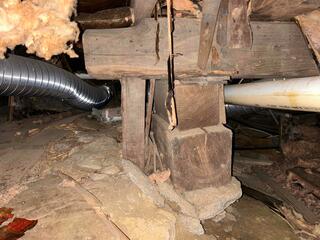 This is the crawlspace that is bowing and clearly being unsupported. This is also prior to CleanSpace being installed.
