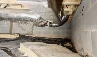 Water stains on the block remain after water has come in over many years. Also the insulation has fallen because of over saturation.