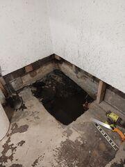 Here is where the pump will be installed. This is determined off of the size of the room and where the water is leaking in.