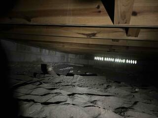 An inspection by the LRE Design Specialist revealed a lack of support for the wooden floor joists above, causing them to sag.