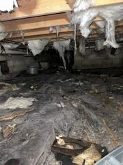 During the crawl space inspection, the LRE Design Specialist identified insufficient support for the home's floor joists, which had caused them to become unstable and slope.