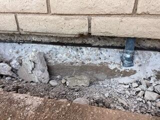 Stem Wall Repair in Progress - Rebar Removed & Support Jack in Place | Mesa, AZ