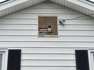 In order to safely remove the birds, we customized a one-way device and installed over the gable vent. This will allow the birds to safely leave the area but prevent them from getting back in. A short while after setting it up, all the birds had left the home!