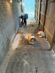Cutting out the concrete to install our Spee-D Drain system.