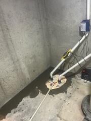 The TripSafe™ sump pump keeps the basement dry by relieving water pressure. The WaterGuard™ is installed inside the basement along the edge of the floor, collects water, and carries it out of the basement.