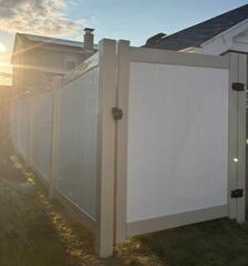6' Acadia Almond Posts and Rails / White Panels Privacy Vinyl Fence /(3) Gates, One of the 3 will be 3' tall