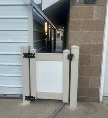 6' Acadia Almond Posts and Rails / White Panels Privacy Vinyl Fence /(3) Gates, One of the 3 will be 3' tall