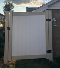 6' Acadia Almond Posts and Rails / White Panels Privacy Vinyl Fence /(3) Gates, One of the 3 will be 3' tall