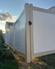 6' Acadia Almond Posts and Rails / White Panels Privacy Vinyl Fence /(3) Gates, One of the 3 will be 3' tall