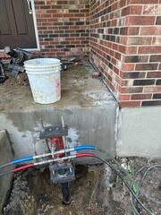 Because this slab was so thick, we had to use helical piers to guarantee stabilization of the porch. For thinner slabs, we may be able to use our PolyLevel foam to jack the slab back up. Our helical piers are also used to stabilize entire home foundations, chimney bases, garages, decks, etc...