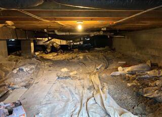 Sloping Floors and heavy moisture in Crawl Space of Hollywood, MD home