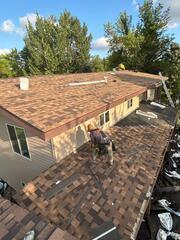 Touching up the remaining section of the roof