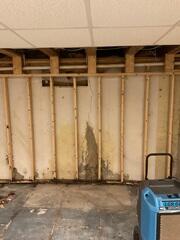 Water intrusion through a foundation wall crack compromised the integrity of the basement's finished wall and flooring, necessitating their complete removal. To prevent future damage and avoid costly repairs, implementing a robust and permanent waterproofing solution was critical prior to any restoration efforts.